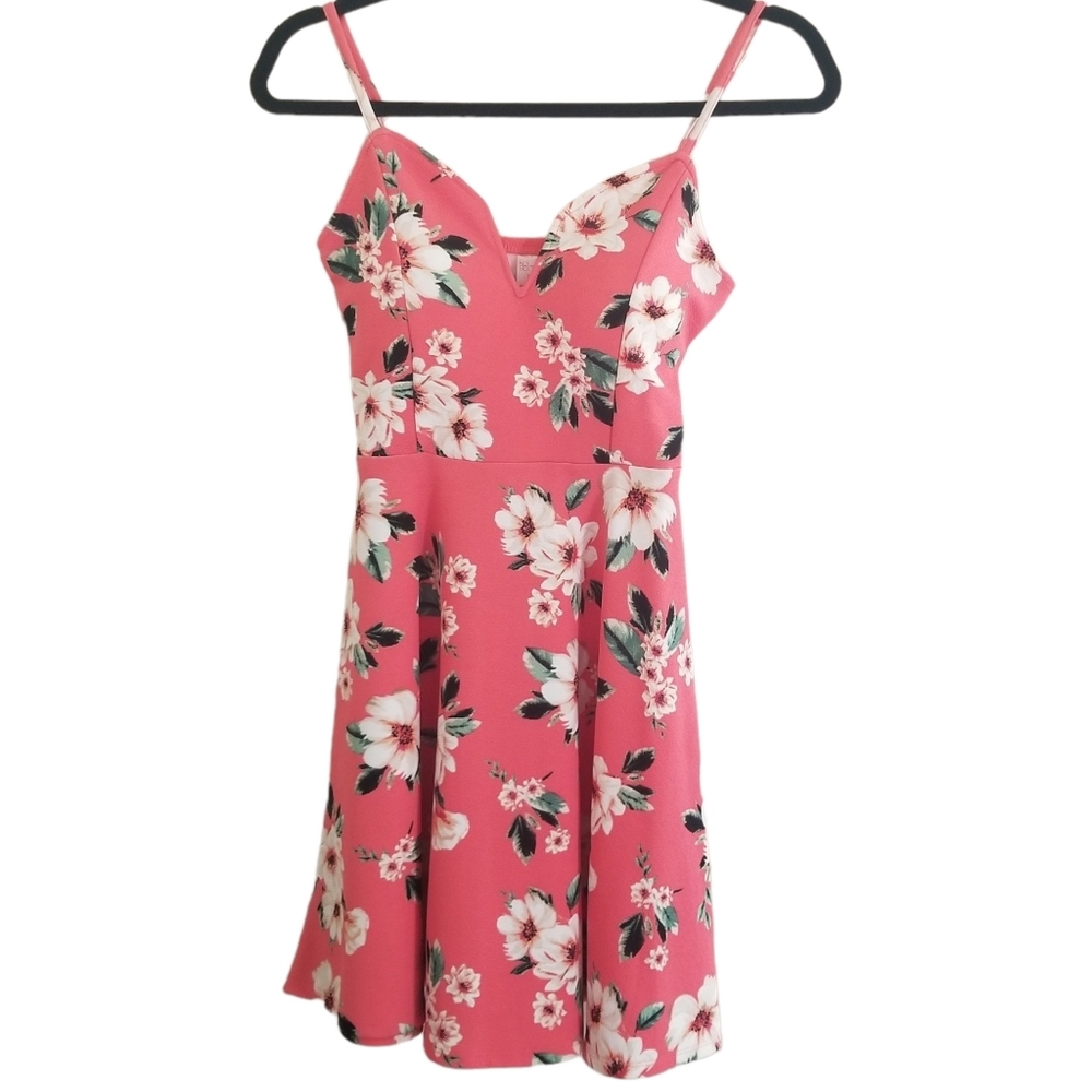 Women's Salmon Pink Floral Decolletage/Plunging Neckline Mini Dress Size XS (1)